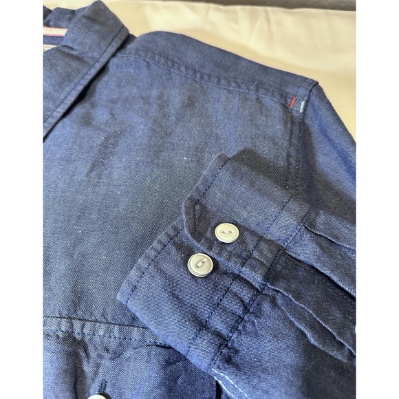 Nautica Linen Blend Chambray L/S Shirt L Blue Patriotic 90's - Picture 8 of 12